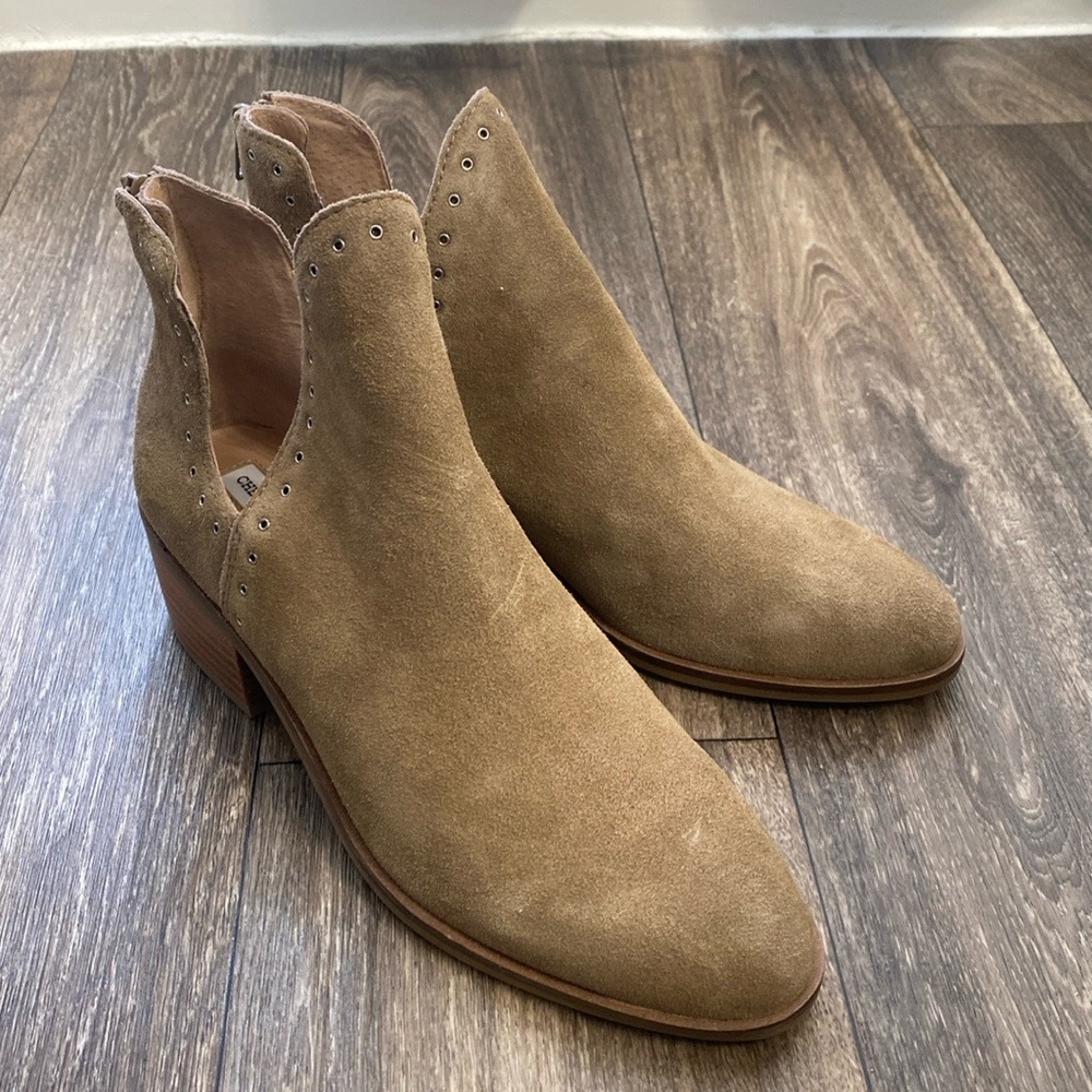 Chelsea & Violet brown suede booties with silver detail